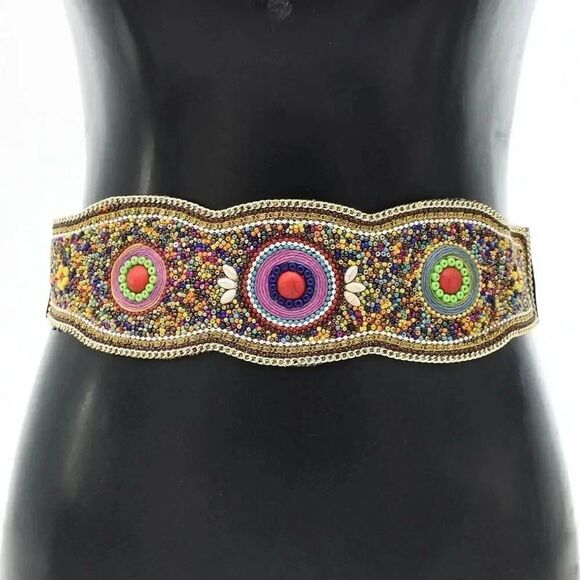 GABRIEL Stunning Boho Gypsy Western Hand Beaded Belt YELLOW MULTI - Picture 4 of 7
